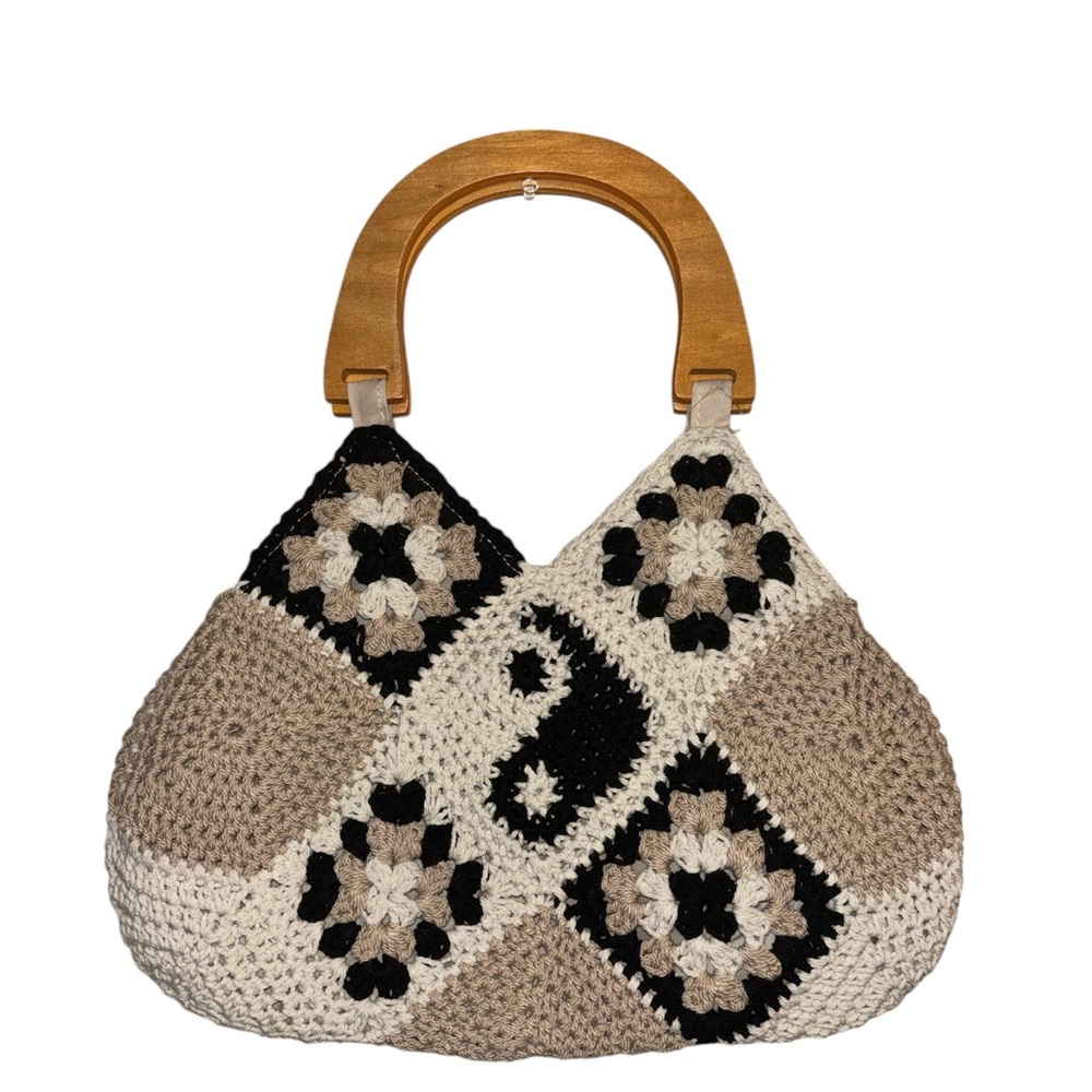 No Boundaries Women’s Granny Square Crochet  Boho Top Handle Handbag